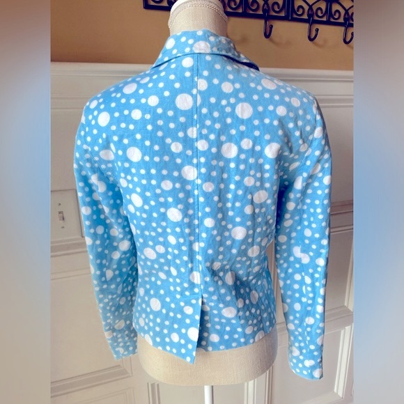Y2K LARRY LEVINE BLUE WHITE POLKA DOT BLAZER SIZE 8 - Picture 4 of 5